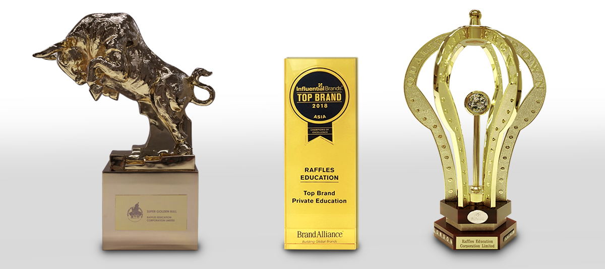 Raffles Education bagged Super Golden Bull Award, Influential Brands Award & International Quality Crown Award in 2018